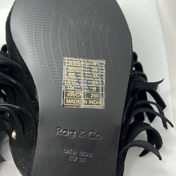 Rag & Co fringe studded black flats leather 8M NWT mules low heel dressy career - Picture 6 of 14